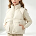 thumbnail image 2 of Atogsazn Kids Girls Full Zip Puffer Vest Childrens Casual Windproof Sleeveless Tank Tops Winter Warm Tops Beige 7-8 Years Fashion, 2 of 9