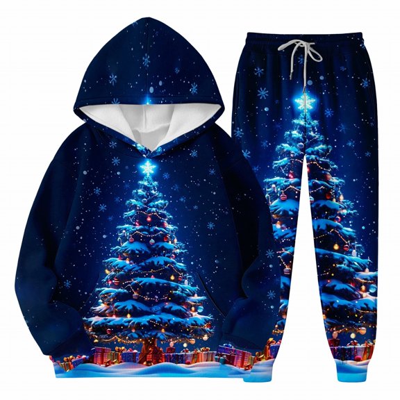 Mercatoo Boys Girls Christmas Pants Sets Sweatsuit 2 Piece Hoodie and Sweatpants Print Thicken Fall Winter 1racksuit Pants Sets