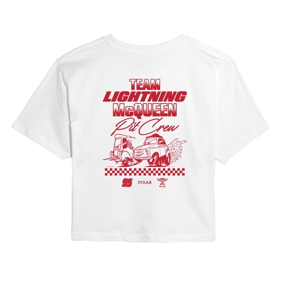 Disney - Team Lightning Mcqueen Pit Crew - Juniors Cropped Short Sleeve Graphic T-Shirt