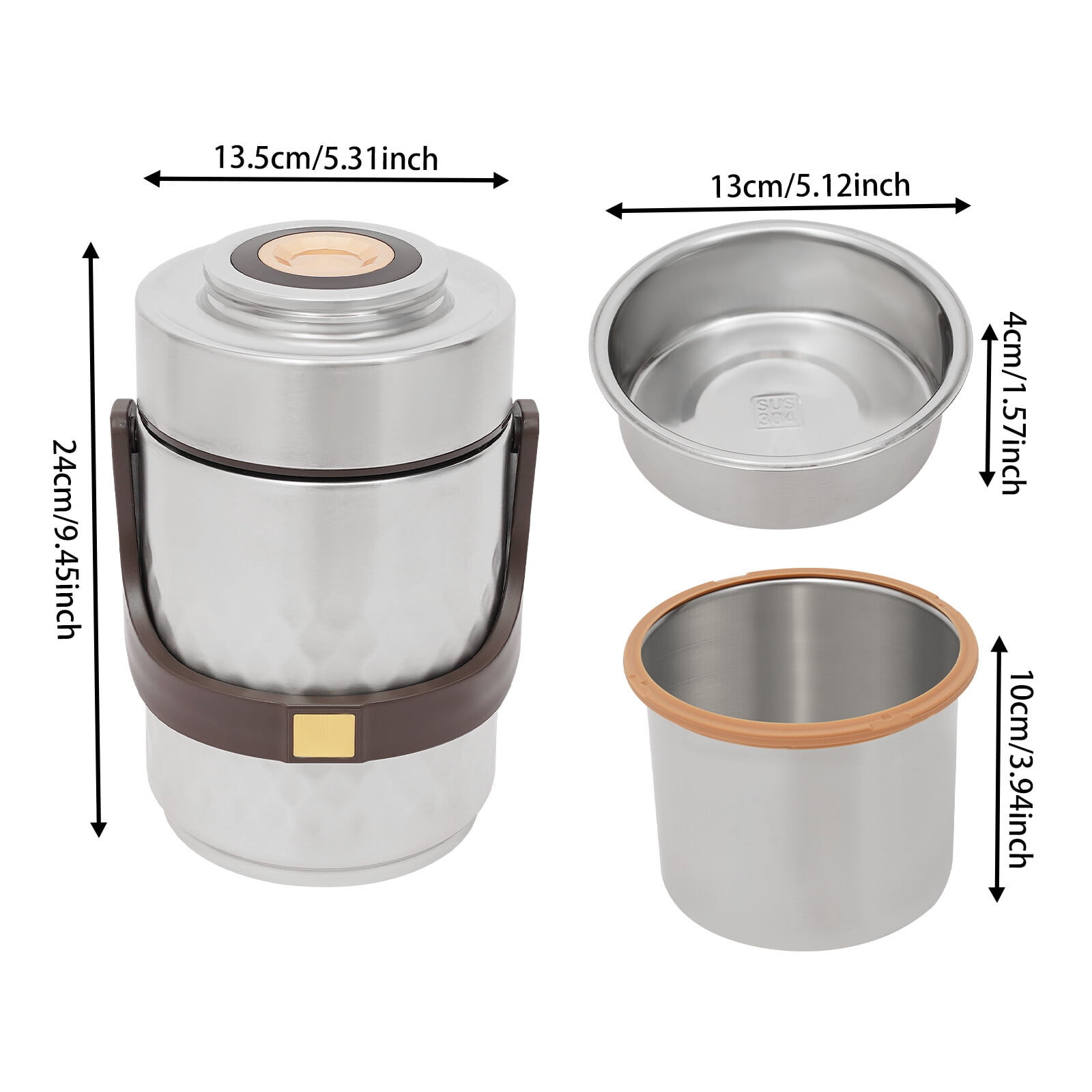 Miumaeov Stainless Steel Vacuum Thermal Lunch Box 3-Tier Portable Insulated Food Container 67.64oz