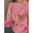 thumbnail image 2 of Suéter de cuello redondo con bordado de poni Ruff, tejido de punto para el cabello, chaqueta tipo suéter con base holgada, 2 of 6