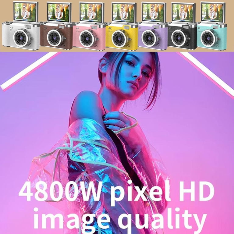 48MP Digital Camera with 2.4-Inch Flip Screen, Auto Focus, 8X Zoom