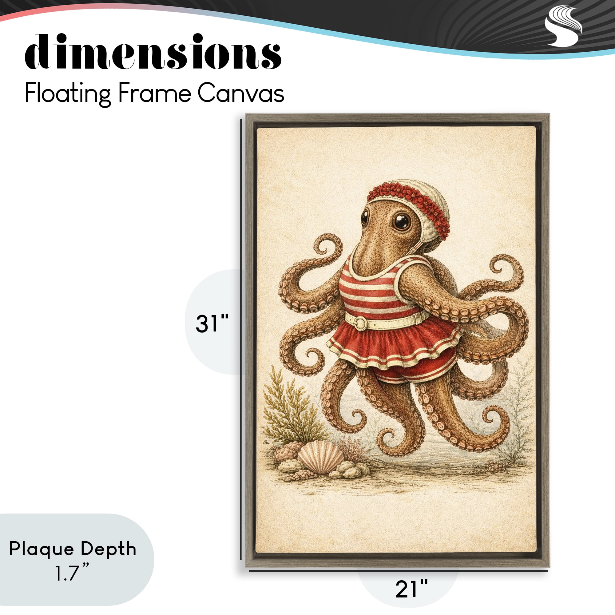 Stupell Industries Octopus of Maritime Bathing Society Brown Framed Floater Canvas Wall Art, design by Grotto Studios