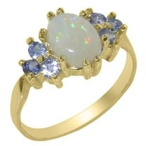 LBG 10k Yellow Gold Natural Opal and Tanzanite Womens Promise Ring - Size 9.5