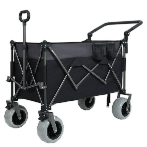 Multi-Functional Push-Pull Folding Wagon Cart with Rotating Handle & 9"x4" Beach Tires, 300L XL Heavy-Duty, Large Capacity for Transport, Groceries, Outdoor Use