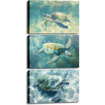 Sea Turtle Canvas Wall Art Ocean Wall Decor Turtle in Water Picture CoastalRainbow Painting Prints for Living Room Home Office Unframed