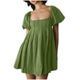 thumbnail image 2 of TMOYZQ Women's 2025 Summer Short Puff Sleeve Casual Short Mini Dresses Tie Back Square Neck A-Line Sundress, 2 of 9