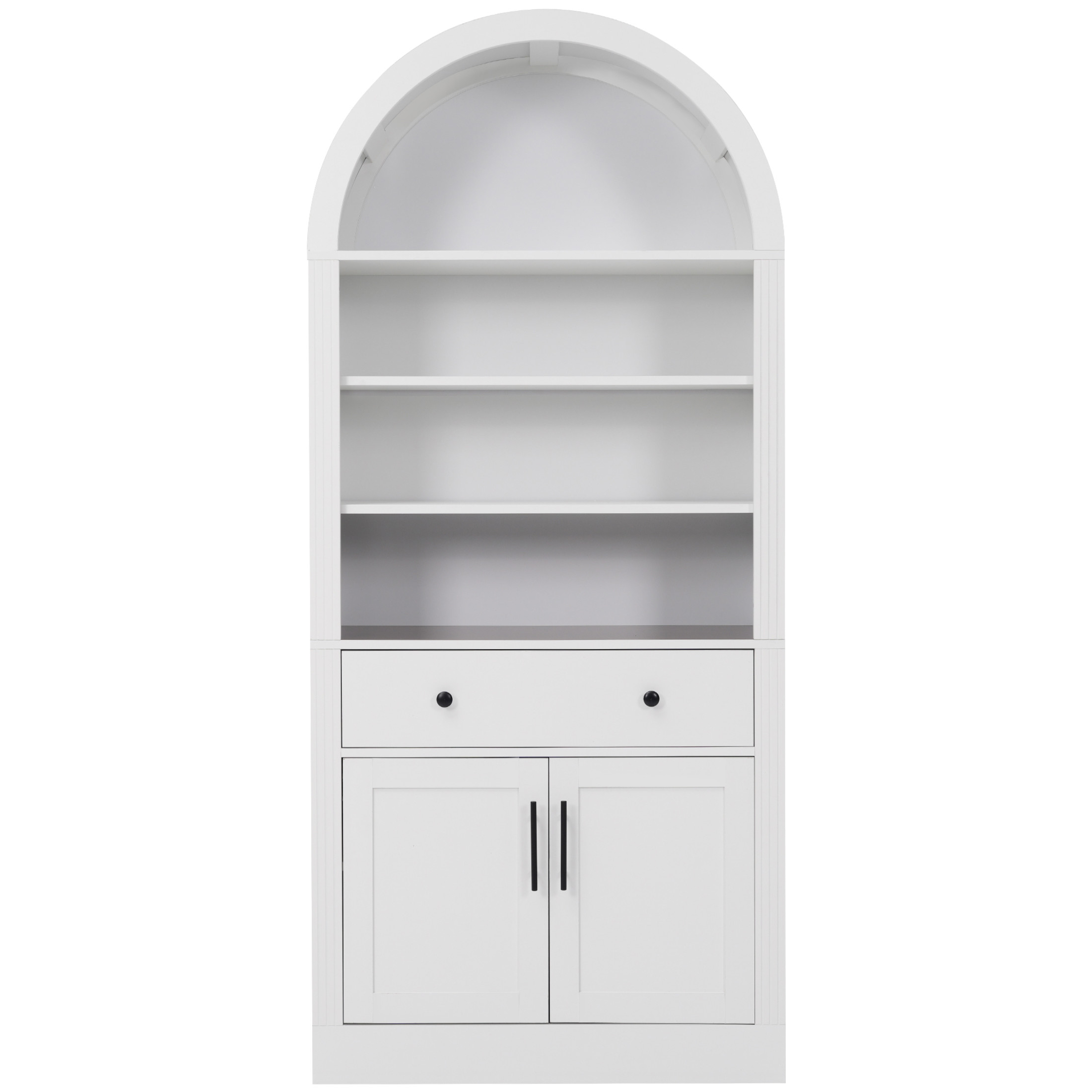 GDF Studio Corvel 70.9" Arched Bookshelf with Storage Cabinet & Adjustable Shelves, Kitchen Pantry Cabinet, White
