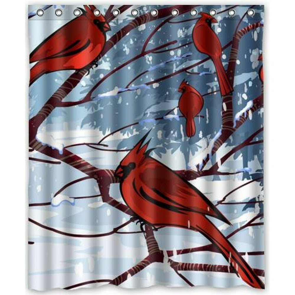 HelloDecor Northern Cardinal Shower Curtain Polyester Fabric Bathroom