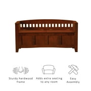 Linon Brandt Rubberwood Split Seat Slatted Back Storage Bench in Walnut Brown