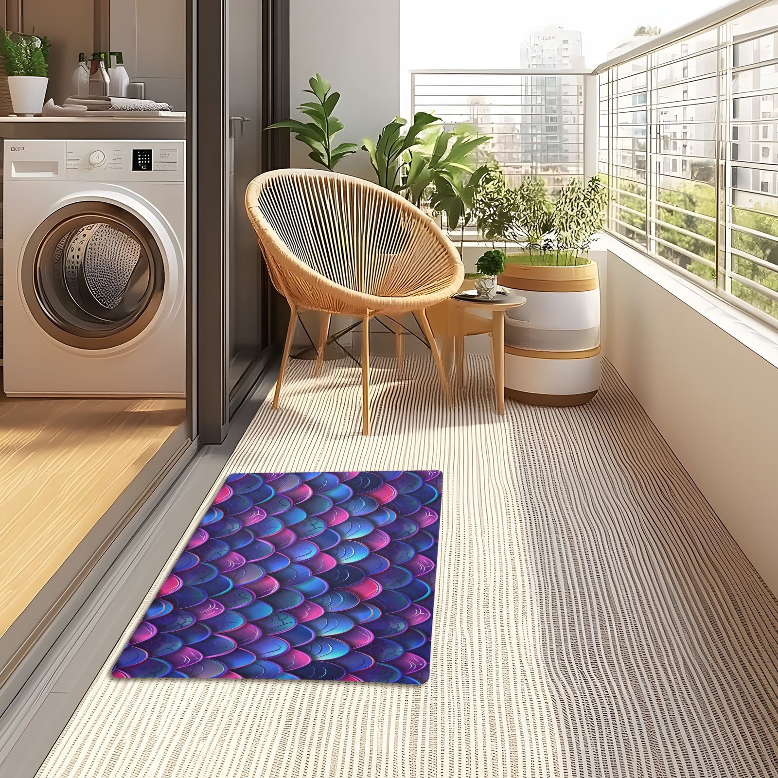 JSTEL Gradient Mermaid Print Neno Front Door Mat Outside Entrance 32x20 Inch Doormat for Outdoor Indoor Washable Non Slip Floor Mats