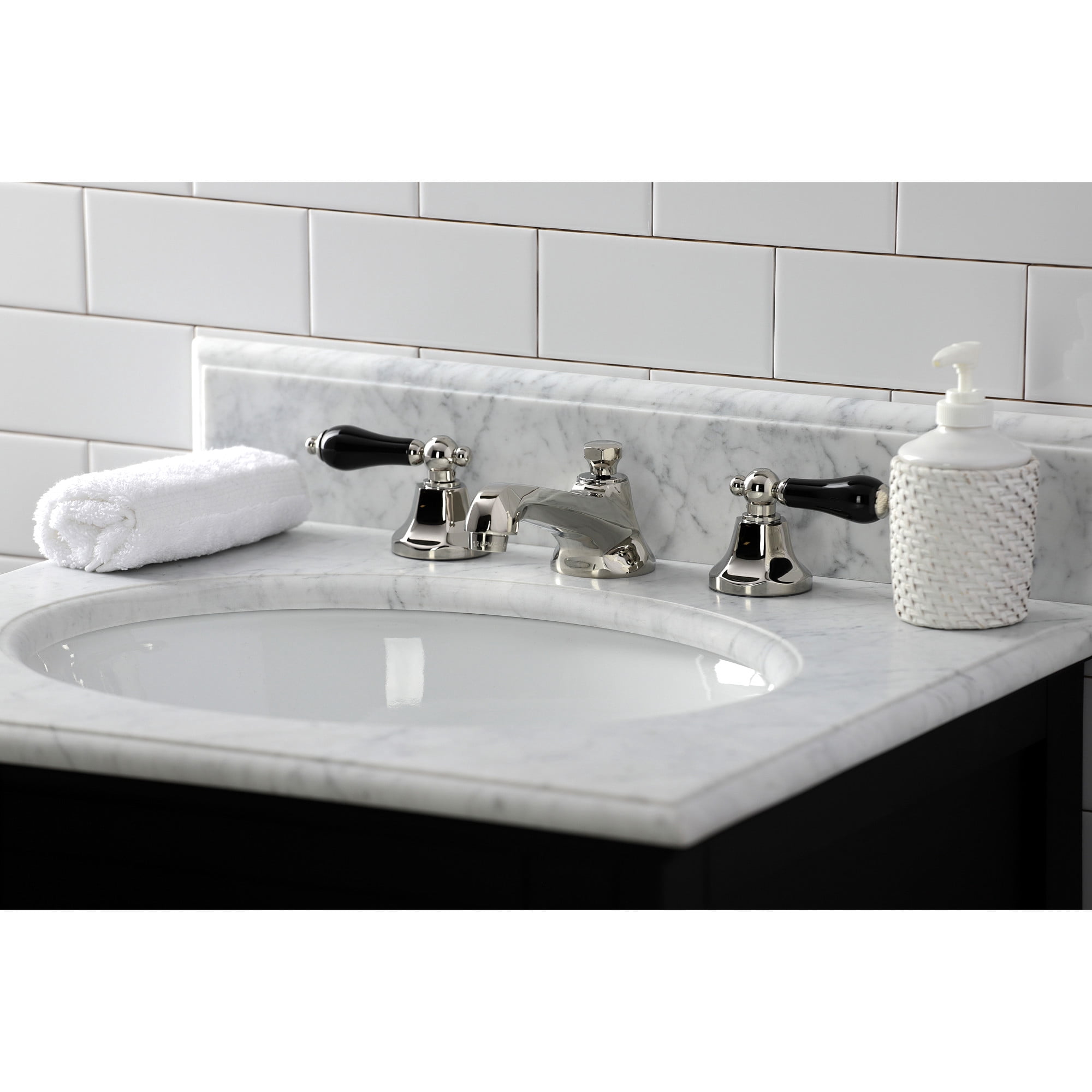 Kingston Brass KS4466PKL Duchess Widespread Bathroom Faucet with Brass Pop-Up, Polished Nickel