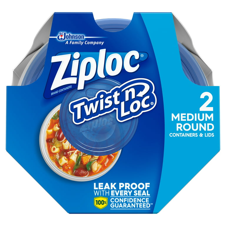 Ziploc Twist 'n Loc Containers for Food, Travel, and Organization,  Dishwasher Safe, Medium Round, Pack of 2