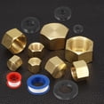 thumbnail image 5 of 2Pcs Brass Hex Head Plug Compression Cap Fitting Stop Valve Cap, 1/4" NPT Hex Thread Pipe Fitting Flare Cap Tubing Ends Sealing Cap with PTFE Tape for Air Conditioner, Water, Gold, 5 of 7