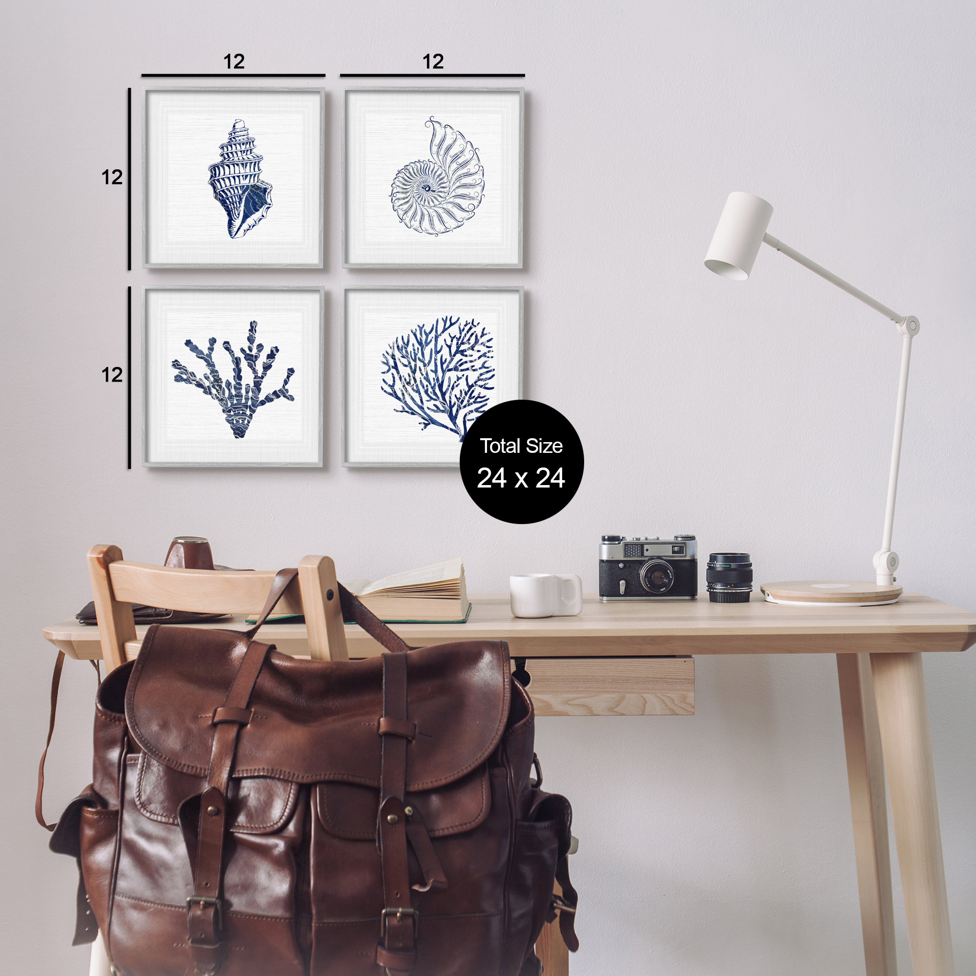 Stupell Industries Minimal Blue Sea Life Animals & Insects Painting Gray Framed Art Print Wall Art, 12 x 12