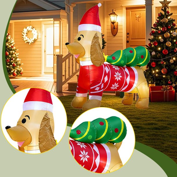 Decoración Navideña Inflable De Perro Salchicha Iluminado De 2,13 Metros Para Centros Comerciales