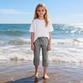 thumbnail image 3 of KyCheLot Girls Summer Pants Cotton Linen Capris Comfy Lounge Drawstring Waist Crop Pants with Pockets 4-14Years, 3 of 7
