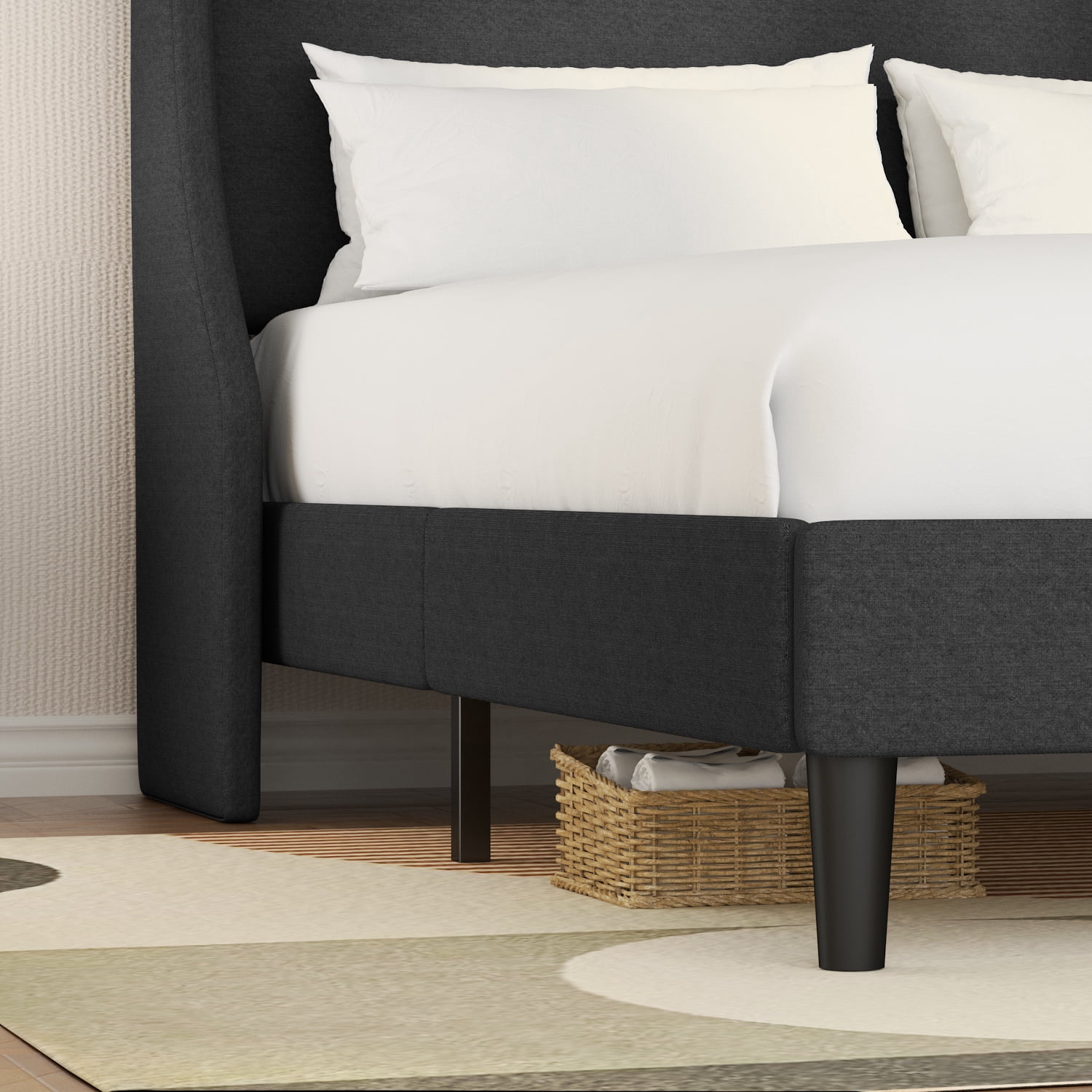 SHA CERLIN Grey Queen Upholstered Platform Bed Frame with Wingback Headboard, Adult