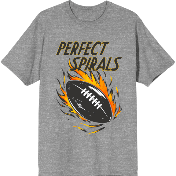 "Perfect Spirals" Flaming Football Adult Heather Gray Short Sleeve Tee-Medium