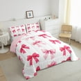 thumbnail image 3 of Feelyou Cartoon Bowknot Bow Queen Comforter Set for Child, Fashion Ribbon Pink Bedding Sets, Fairy Tale Princess Reversible Bedding Comforter Set, Microfiber Bedroom Decor, 3-Piece, 3 of 8