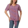 thumbnail image 3 of Sexy Dance Womens Loose Henley Striped Tunic Blouse Short Sleeve Button Down T Shirts Tie Front Knot Tops Summer Beach V-Neck Basic Tee, 3 of 4