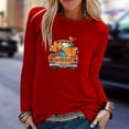 thumbnail image 2 of Odeerbi Thanksgiving Shirts For Women Fashion Round Neck Long Sleeve Print Casual T-shirt Blouse Red, 2 of 6