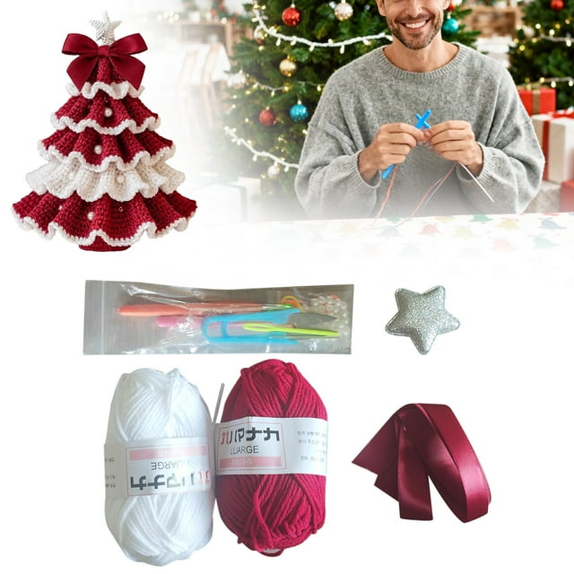 HANDIED Desktop dress up DIY Crochet Christmas Tree Set Red And Green Christmas Tree Crochet Set Christmas Tree Ornament Decoration With Instruction Manual Included