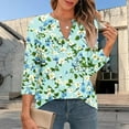 thumbnail image 5 of CYMMPU Elegant Blouse Plus Size Tunic Tops Shirts Vintage Floral Printed 3/4 Length Sleeve Business Work Blouses to Wear with Leggings Summer Fall V-Neck 2025 Clothes for Women Green L, 5 of 6