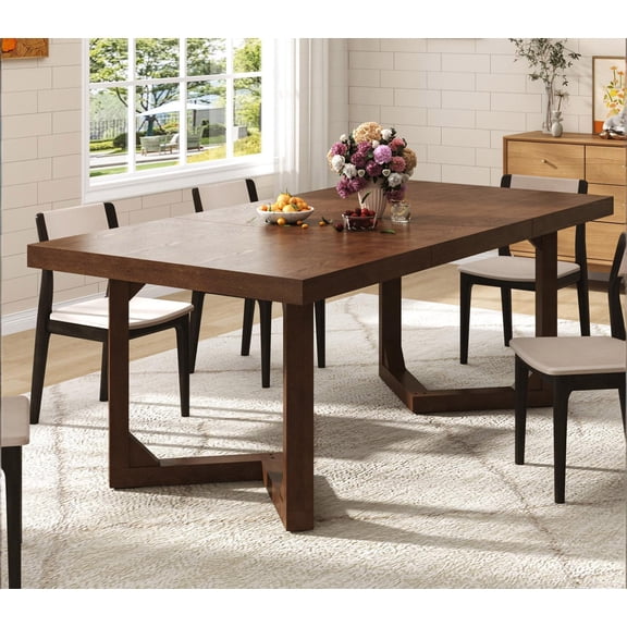 70" Solid Wood Dining Table for 6-8 People, Modern Farmhouse Kitchen Table Rectangular Dining Room Table for Home Office