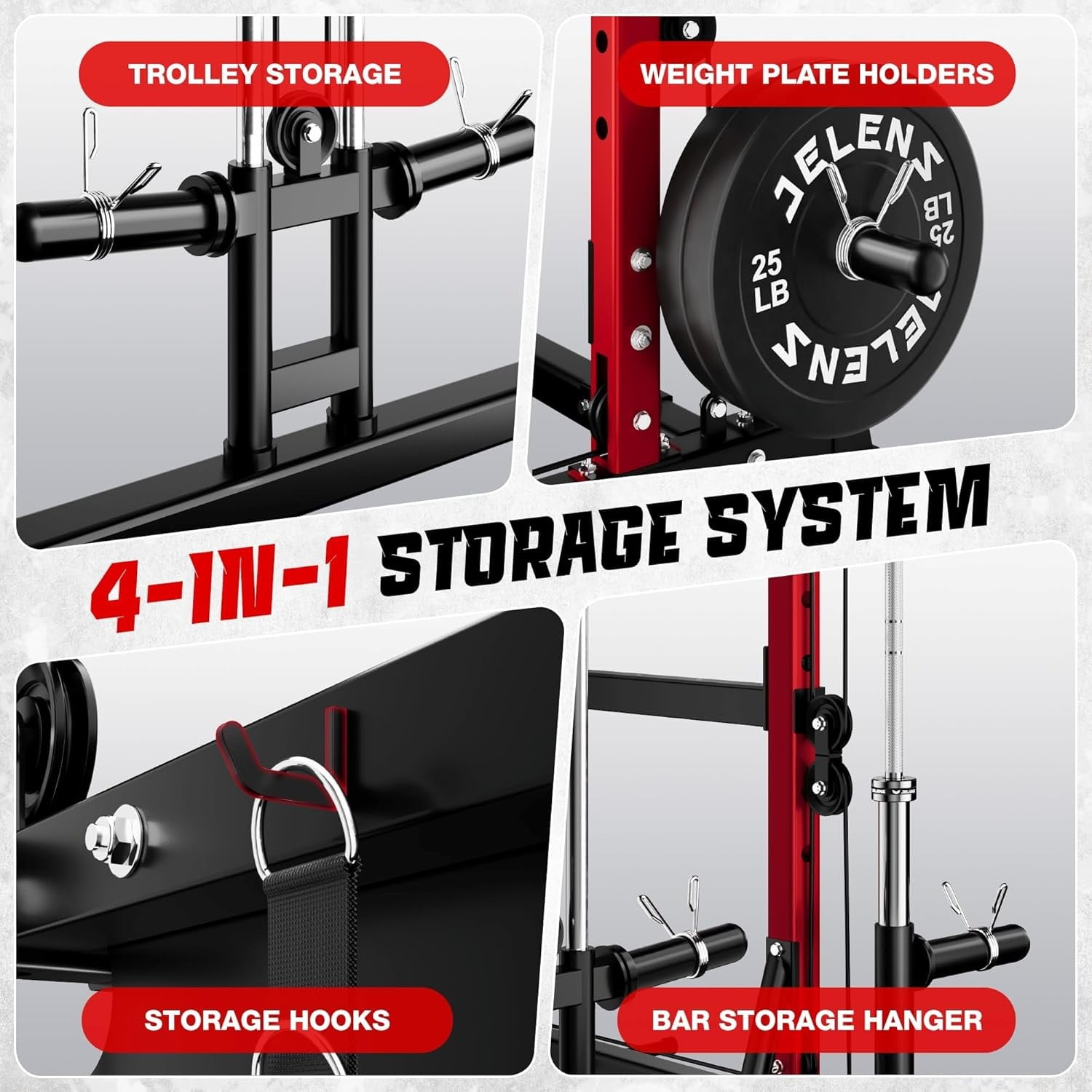 Squat Rack for Home Gym, 2000LBS Power Rack with Adjustable Pulley System, Power Cage Workout Equipment with LAT Pulldown and Training Attachment