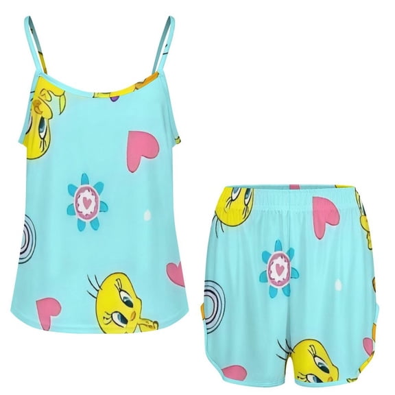 Tweety Bird Women'S Two-Piece Ice Silk Pajama Set Camisole Top And Shorts 2XL