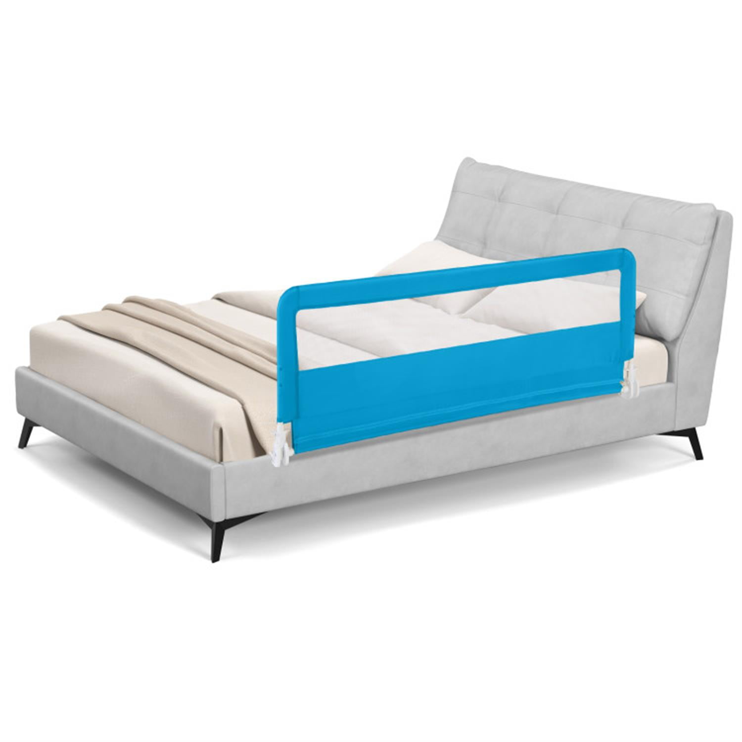 Spaco 59 Inch Folding Breathable Baby Bed Rail Guard with Safety Strap, Bed Rail, Versatile Bed Guardrail for Queen, King, Twin, and Bunk Size Beds, Blue