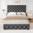 thumbnail image 3 of Queen-size marco de cama linen forrado diamond-stitched button tufted con 4 almacenamiento cajones y adjustable cabecero no necesita colchón base (dark gris), 3 of 7