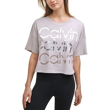 $39.50 Calvin Klein Women's Short Sleeve Rolled Cuff Cropped Top, Pink, XXL