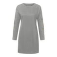 thumbnail image 3 of SZJXBUY Women's Fall Flower Embroidered Knit Sweater Dress Winter Casual Cute Stretch Long Sleeve Crew Neck Mini Dresses 2025 Gray,XXL, 3 of 5