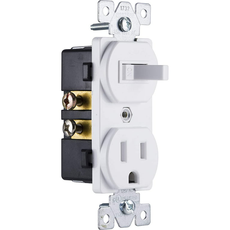 GE home electrical Wall Switch & Outlet Combo, Two-in-One Receptacle, 1  On/Off Toggle Power Switch, 1 Grounded AC Outlet Wall Plug, Single Pole, 3