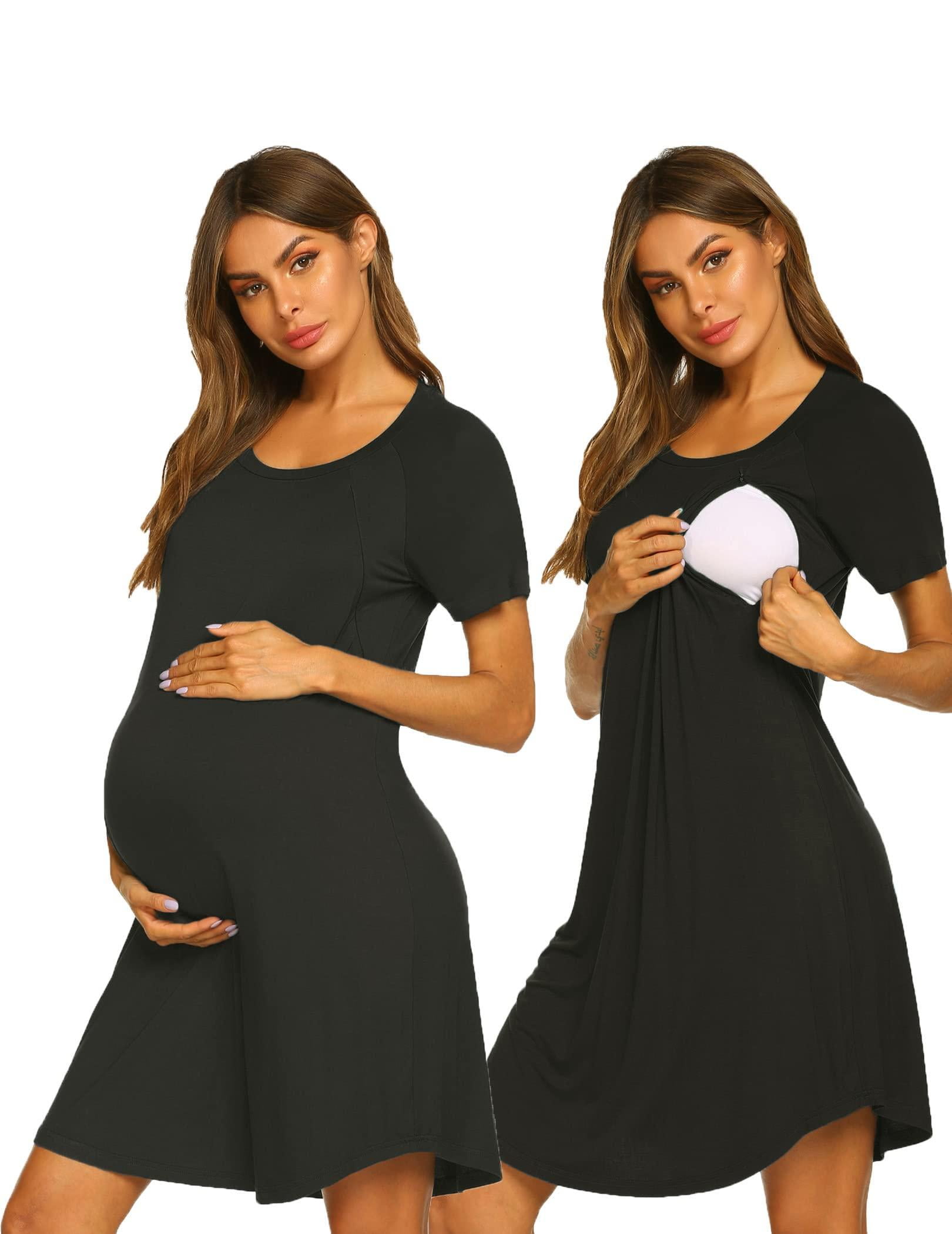 Ekouaer 3 in 1 Nursing Dress Sleeveless Maternity Labor Delivery Gown Hospital Breastfeeding Nightgown 