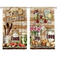 thumbnail image 4 of Farmhouse Kitchen Curtains 27.5Wx39H Inch Rod Pocket Rustic Retro Wooden Plank Fruit Vegetables Food Utensils Art Printed Country Living Room Bedroom Window Drapes Treatment Fabric 2 Panels, 4 of 5