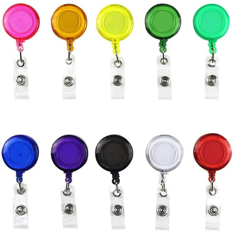 60 Pack Retractable ID Badge Holder Badge Reel with Carabiner and Belt Clip Badge Reels Retractable with Key Chain for Office Worker Doctor Nurse