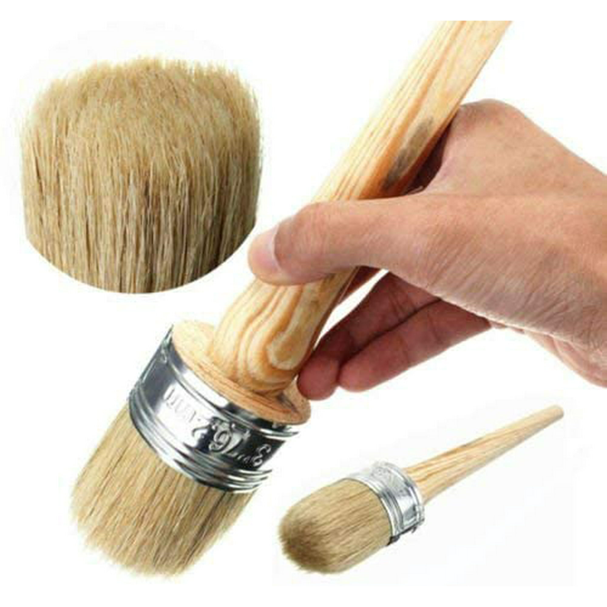 2 PCS Chalk Paint Wax Brush Set 25mm 50mm Natural Bristle Round Wax Brush for Painting or Waxing Furniture Home Decor