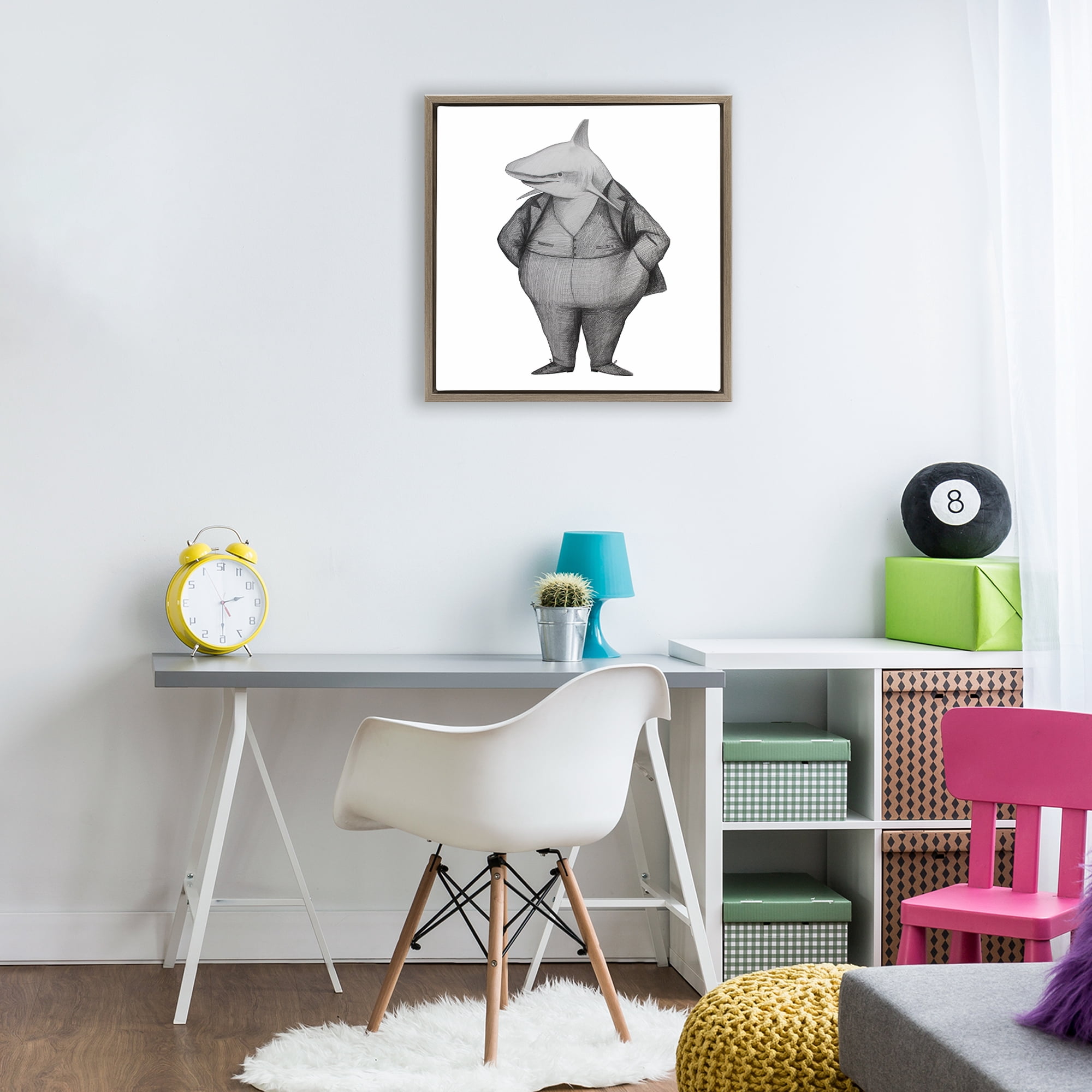Stupell Industries Shark In Suit Drawing Brown Framed Floater Canvas Wall Art, design by Violeta Vollmer