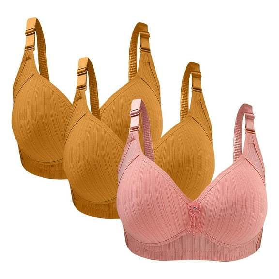 Bigersell Women's Underwear Bra New 3pc Woman's Plus Size Solid Color Without Underwire Gathering Comfortable Bras Daily Bra Convertible Bra Style F-1220 Pinks 36/80