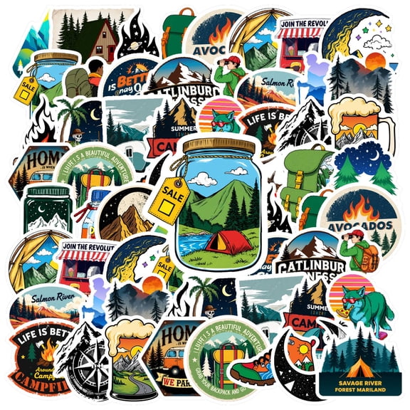 35pcs Hiking Stationery Stickers Adventure Waterproof Graffiti Decals Nature DIY Stickers for Laptops Suitcases Notebooks