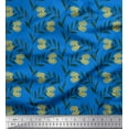 thumbnail image 1 of Soimoi Blue Satin Silk Fabric Leaves & Clover Flower Hand Drawn Print Sewing Fabric Yard 42 Inch Wide, 1 of 1