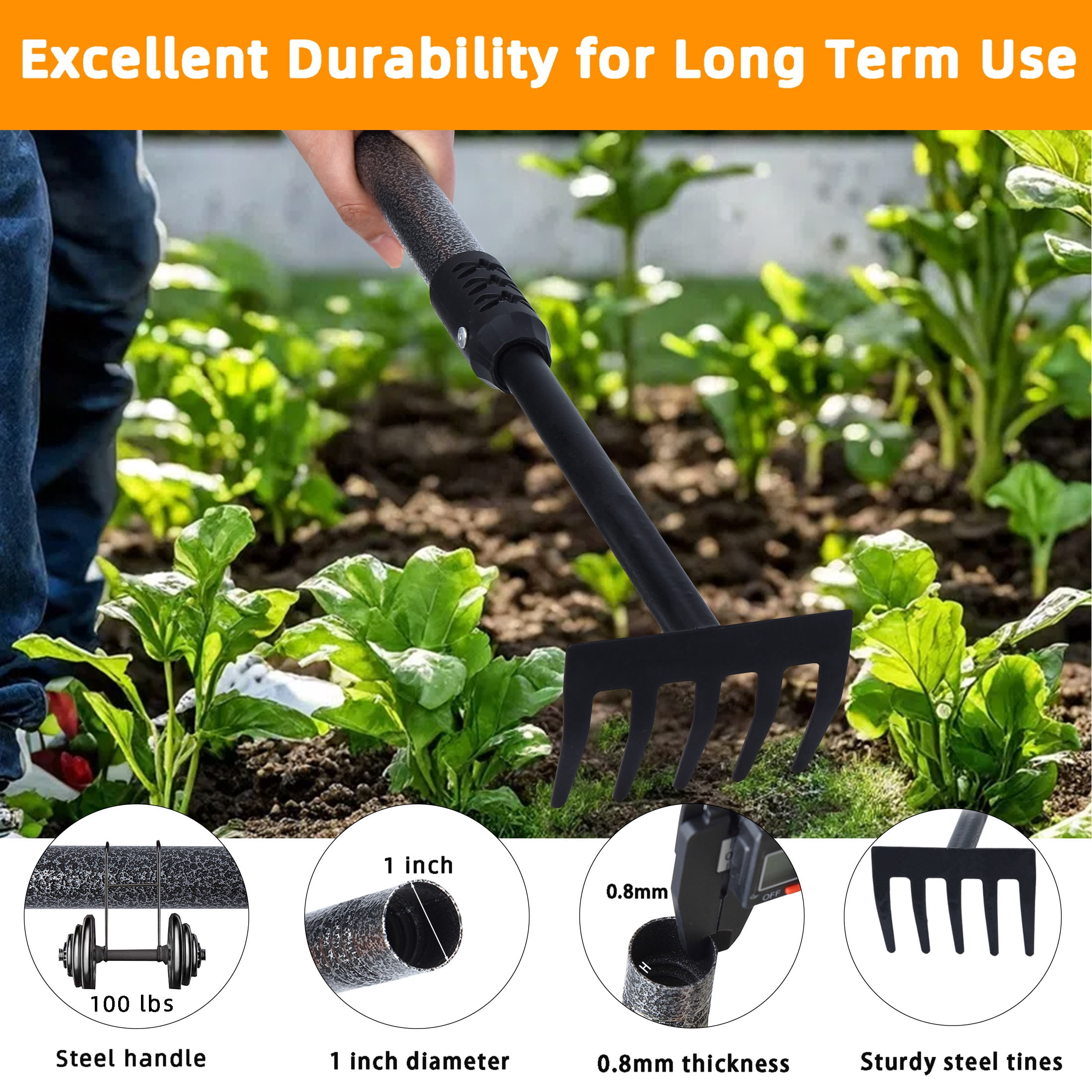YARTTING Garden Hand Rake, Small Hand Cultivator with Adjustable Handle, Hand Weeder Tool for Weeding, Digging,Aerating, Loosening Soil