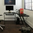 thumbnail image 3 of Manor Park Modern Glass and Metal Black L-Shaped Corner Computer Desk, 3 of 9