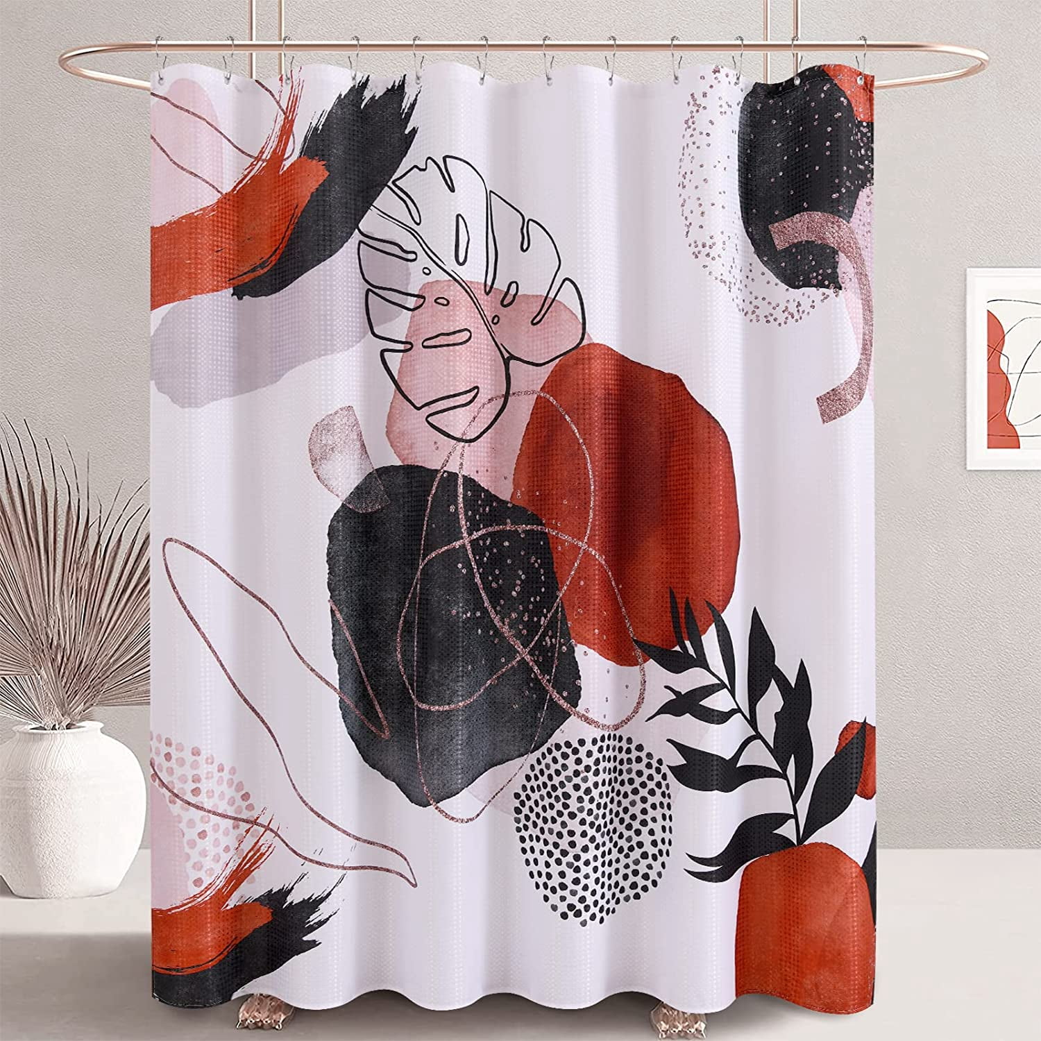 Abstract Shower Curtain Boho Mid Century Shower Curtain Modern Shower Curtain Set Retro Red Neutral Shower Curtains Waterproof Bathroom Set Decor with 12 Shower Curtain Hooks 72x72