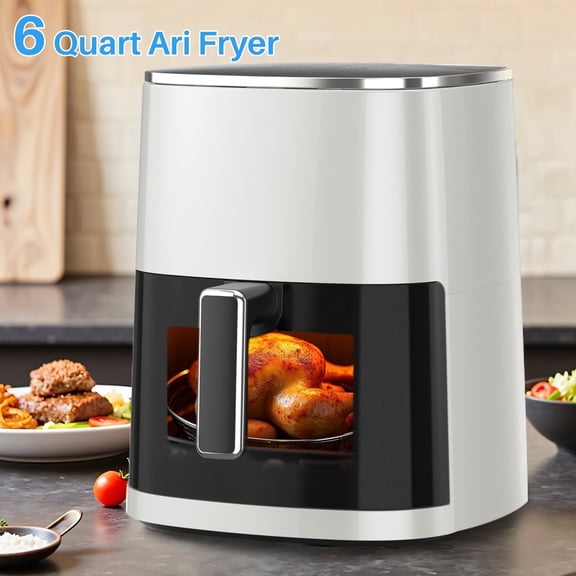6 Qt Air Fryer, Sliver 12-in-1 Functions Air Fryer, Automatic Shutoff, Built-in Timer, Basket, Oil, Frying 400°F Max