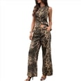thumbnail image 2 of Conjunto de Dos Piezas de Mezclilla de Verano para Mujer, Chaleco Sin Mangas con Cuello Redondo y Pantalones con Bolsillos, Estampado de Leopardo. Color del Estampado de Leopardo L, 2 of 10