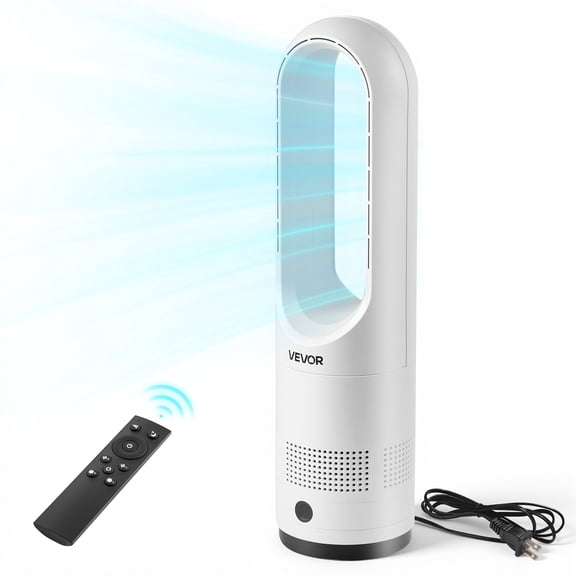 VEVOR Bladeless Tower Fan, 80° Oscillating Standing Fan, 8 Speeds & 9-Hour Timer, 15.42 ft High Velocity Floor Air Circulator, Powerful Airflow with Remote for Bedroom, Living Room, Home,Office,White
